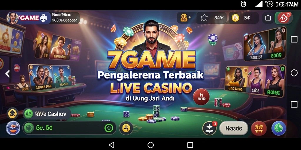 Screenshot <strong>7GAME</strong> menampilkan dealer langsung dalam permainan Live Casino yang mendebarkan.