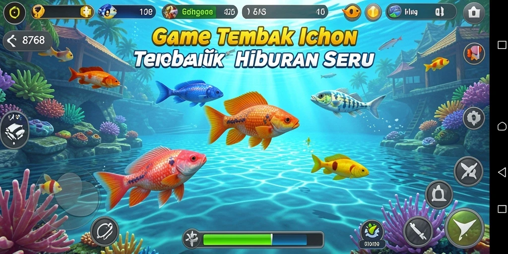 Tampilan gameplay menembak ikan yang menarik dan penuh warna.