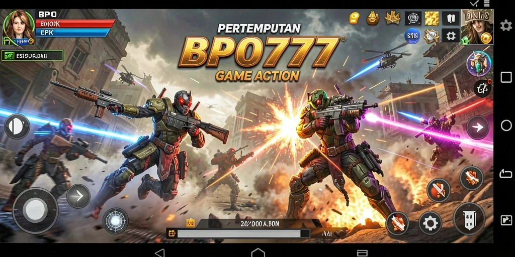 Screenshot gameplay BPO777 menunjukkan aksi pertempuran yang intens.