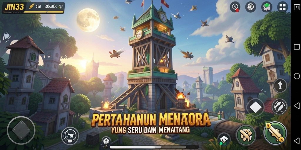 Tangkapan layar JIN33 menampilkan pertempuran Tower Defense yang mendebarkan.