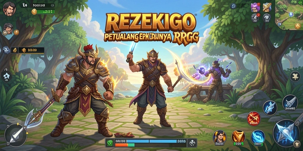 Screenshot REZEKIGO menunjukkan aksi epic dalam pertarungan RPG.