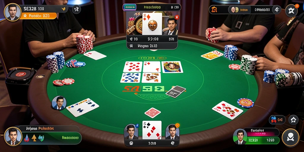 Tampilan gameplay SE328 yang menegangkan dengan aksi poker yang seru.