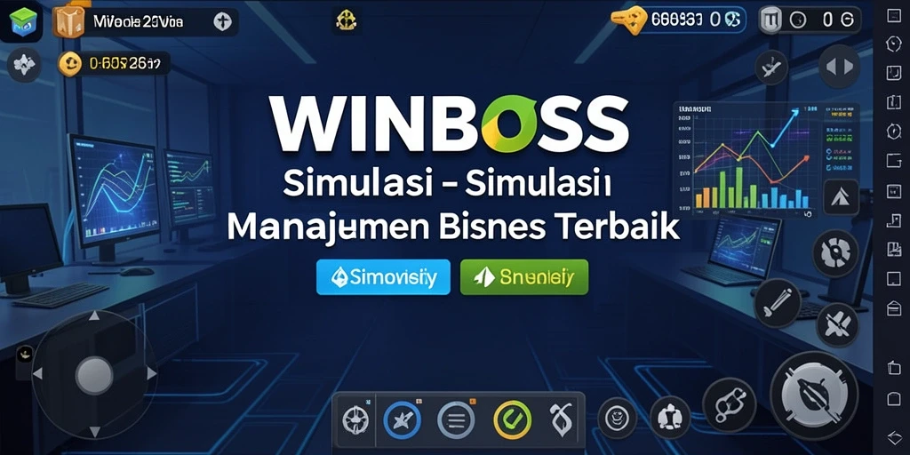Gameplay WINBOSS dengan elemen manajemen bisnis yang menantang.